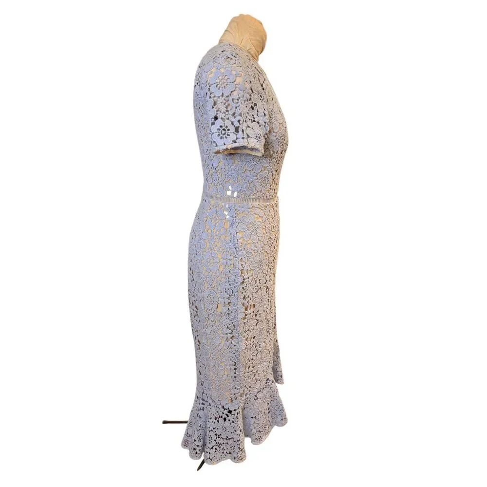 Shoshanna Light Blue Lace Short Sleeve Fit & Flare Dress Sz 10 - Picture 3 of 14